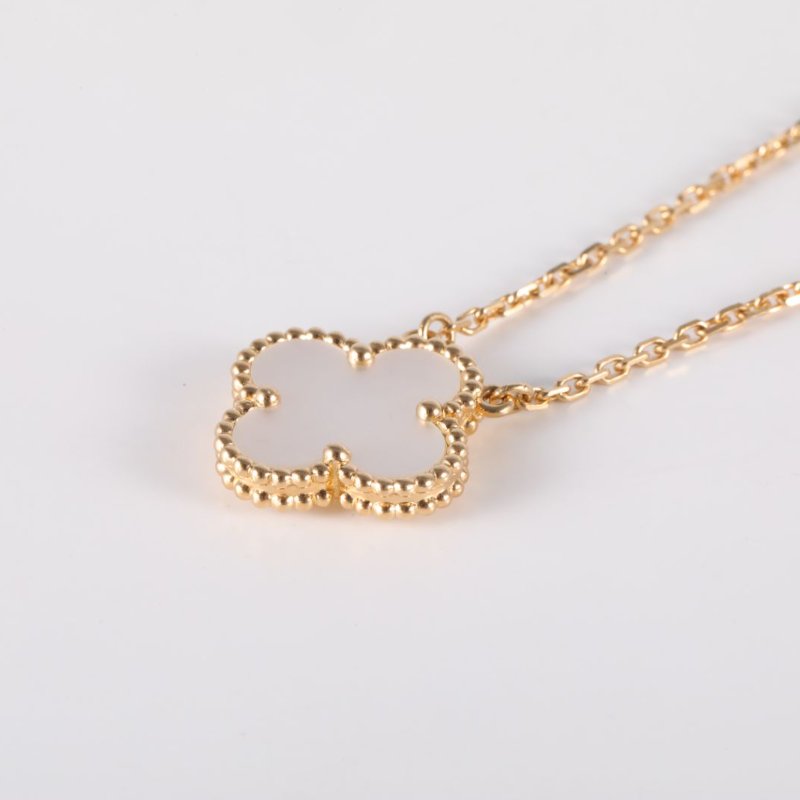 Van Cleef & Arpels VintageAlhambra中號單花項鏈新扣18K黃金/白貝母項鏈黃金項鍊-2