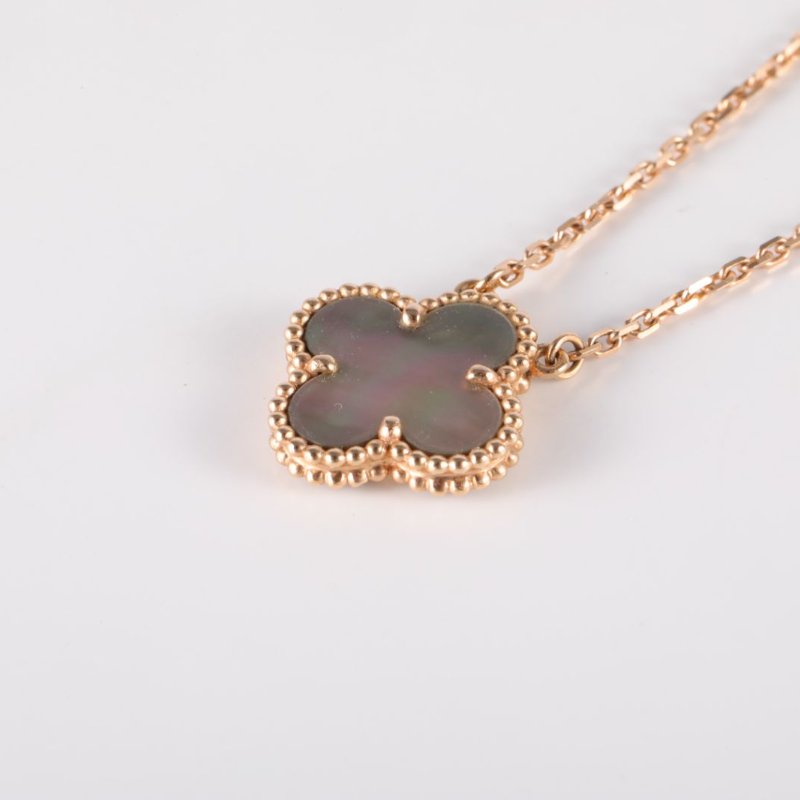 Van Cleef & Arpels VintageAlhambra中號單花項鏈新扣18K玫瑰金/灰貝母項鏈玫瑰金項鍊-1