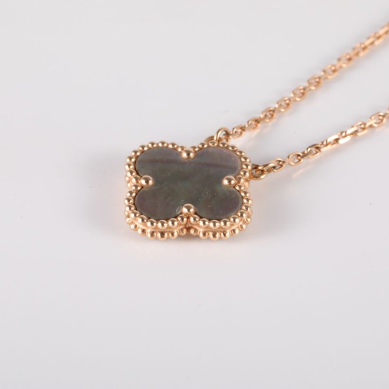 Van Cleef & Arpels VintageAlhambra中號單花項鏈新扣18K玫瑰金/灰貝母項鏈玫瑰金項鍊-2