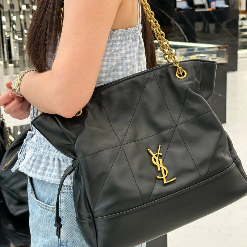 YSL 新款黑金羊皮福袋托特子母肩背斜背包 30*28*8 98新配件購證塵袋-0