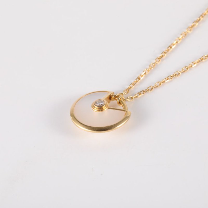 Cartier AMULETTE護s符小號款18K黃金/鑽石/白貝母項鏈黃金項鍊-1