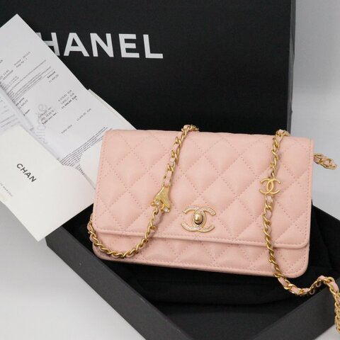 晶片款【收藏級♥️超稀有全網唯一】Chanel 香奈兒 淡粉色 牛皮 淡金扣 鏈帶星星 溜冰鞋錢包 單肩包 斜挎包 鏈帶錢包