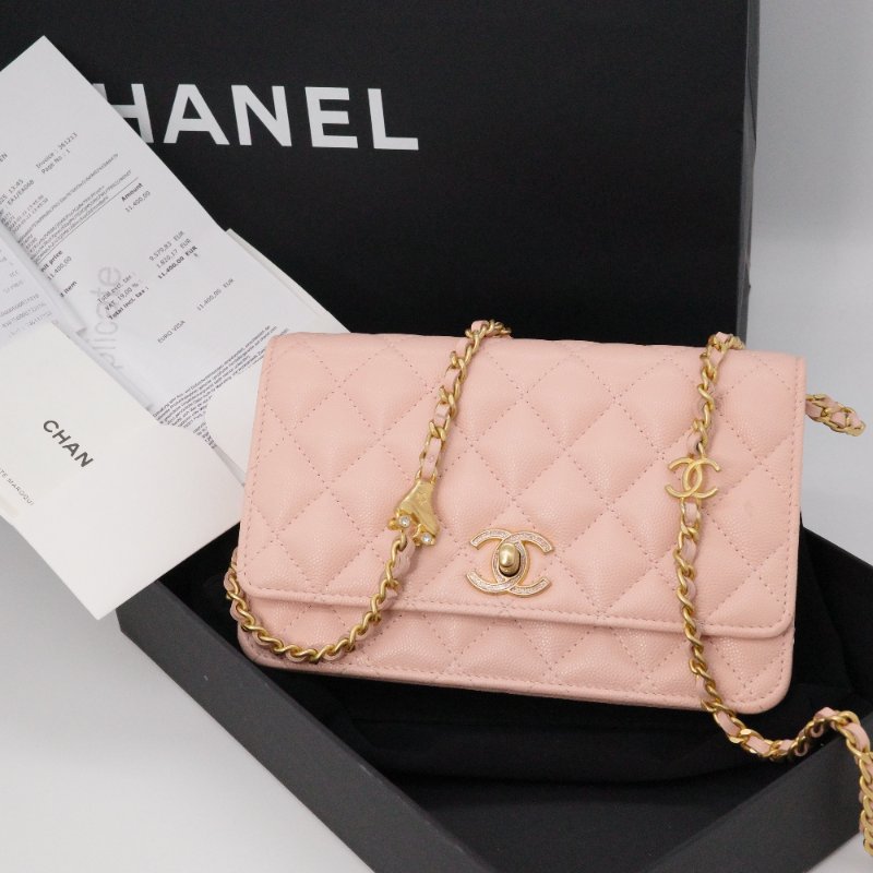 晶片款【收藏級♥️超稀有全網唯一】Chanel 香奈兒 淡粉色 牛皮 淡金扣 鏈帶星星 溜冰鞋錢包 單肩包 斜挎包 鏈帶錢包-0