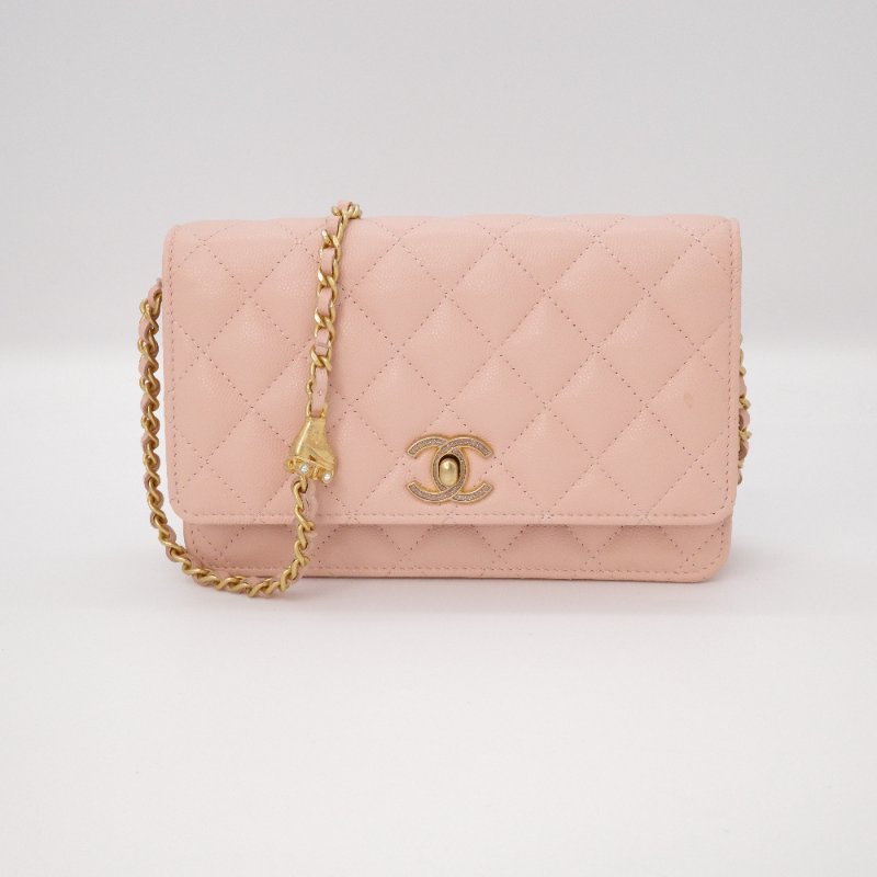 晶片款【收藏級♥️超稀有全網唯一】Chanel 香奈兒 淡粉色 牛皮 淡金扣 鏈帶星星 溜冰鞋錢包 單肩包 斜挎包 鏈帶錢包-2