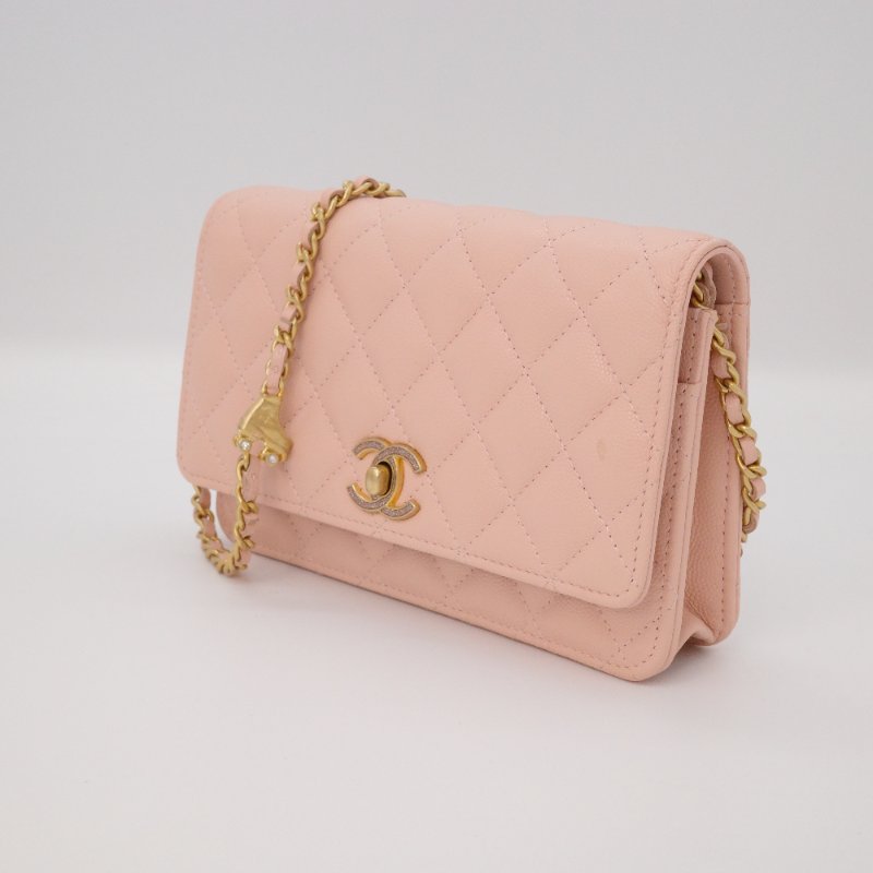 晶片款【收藏級♥️超稀有全網唯一】Chanel 香奈兒 淡粉色 牛皮 淡金扣 鏈帶星星 溜冰鞋錢包 單肩包 斜挎包 鏈帶錢包-3