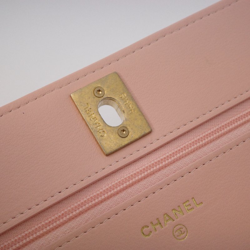 晶片款【收藏級♥️超稀有全網唯一】Chanel 香奈兒 淡粉色 牛皮 淡金扣 鏈帶星星 溜冰鞋錢包 單肩包 斜挎包 鏈帶錢包-12