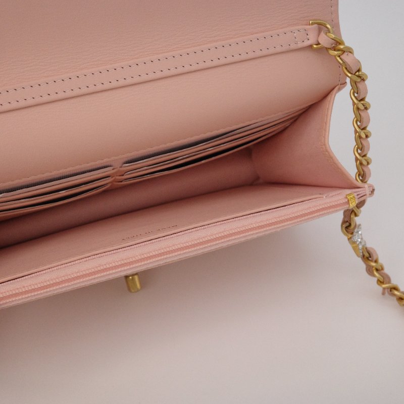 晶片款【收藏級♥️超稀有全網唯一】Chanel 香奈兒 淡粉色 牛皮 淡金扣 鏈帶星星 溜冰鞋錢包 單肩包 斜挎包 鏈帶錢包-15