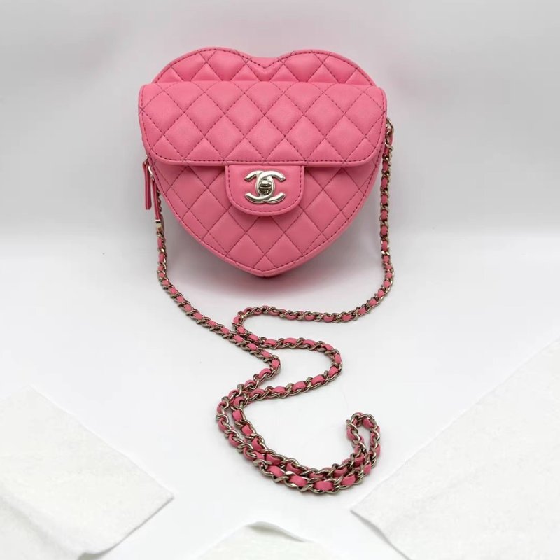 CHANEL 22S粉色愛心大號肩背斜背包18*16.5*5.5 99新配件塵袋-3