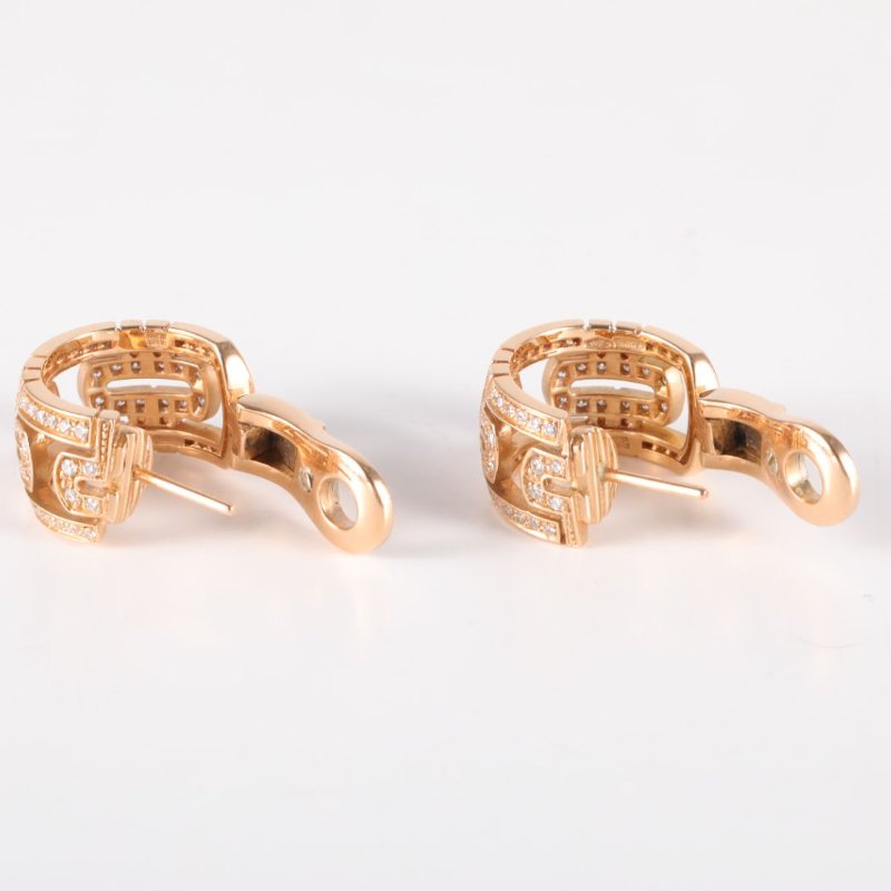 BVLGARI 18K玫瑰金鑽石玫瑰金PARENTESI迴紋針耳釘滿鑽18K/耳環-4