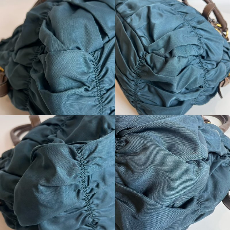 PRADA 藍綠色皺褶手提斜背包-9