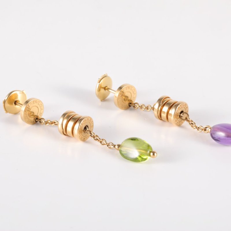 BVLGARI 18K黃金黃金B.ZERO1彈簧彩寶耳墜耳環紫水晶橄欖石18K耳環-1