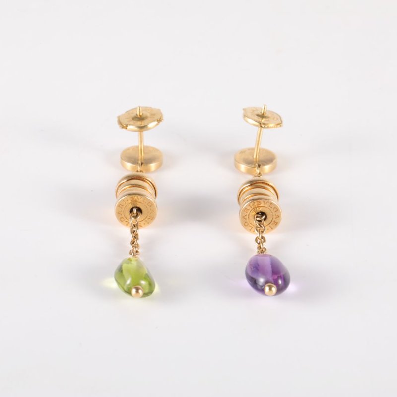 BVLGARI 18K黃金黃金B.ZERO1彈簧彩寶耳墜耳環紫水晶橄欖石18K耳環-3