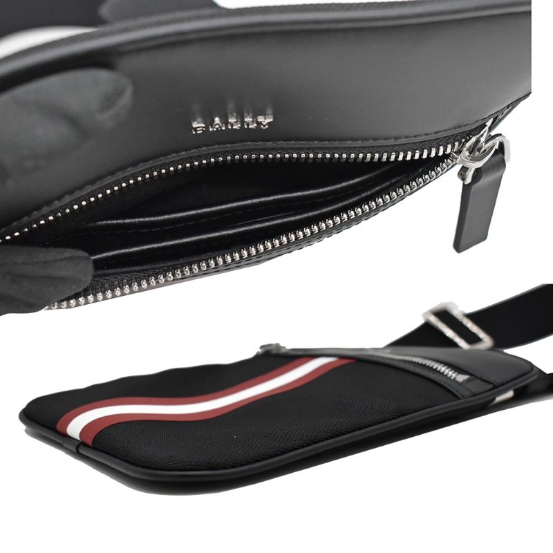 【門市全新現貨】BALLY 紅白條紋帆布斜背包手機包(附防塵袋)-1