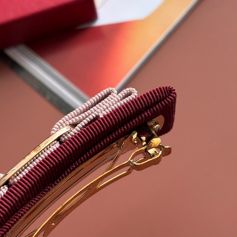 ::Salvatore Ferragamo:: 經典蝴蝶結造型 粉紅拼色銀釦 髮夾 髮飾-5