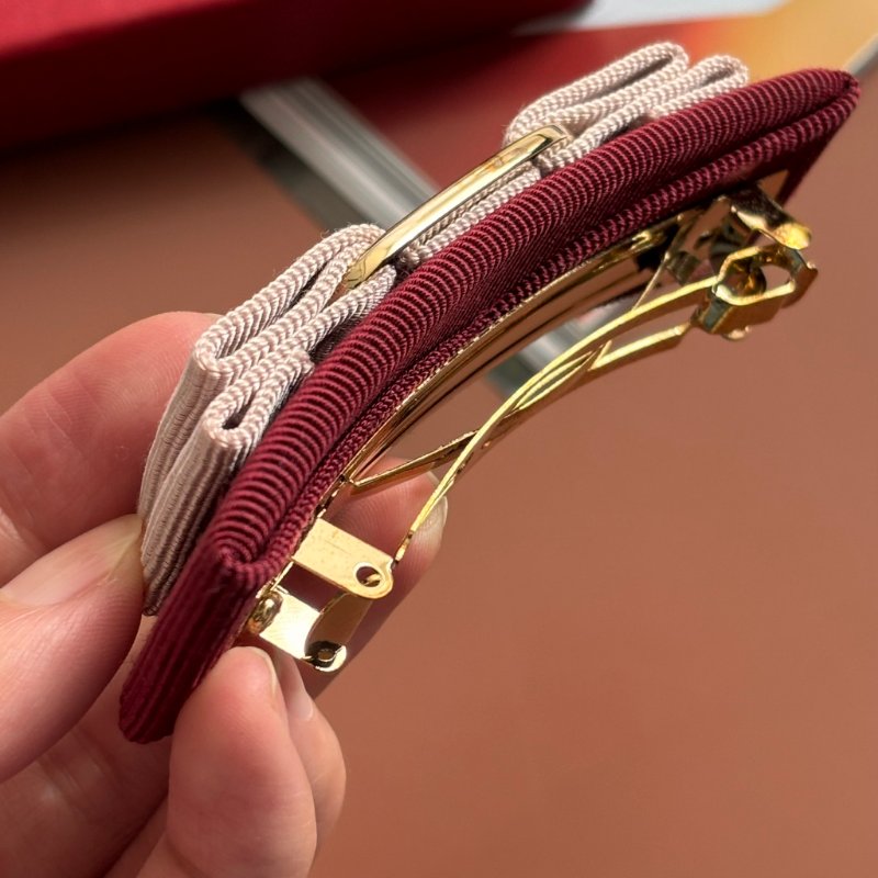 ::Salvatore Ferragamo:: 經典蝴蝶結造型 粉紅拼色銀釦 髮夾 髮飾-6