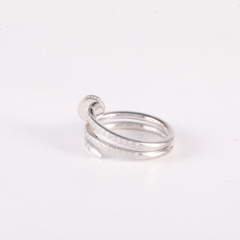 Cartier JUSTEUNCLOU釘子18K金滿鑽三圈戒指18K白金/鑽石51白金鑽石/18K戒指-4