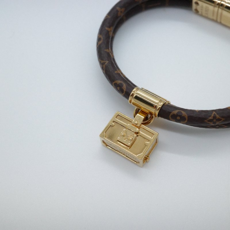 Louis Vuitton 路易威登 經典花紋 皮革 硬箱吊墜 手環-2