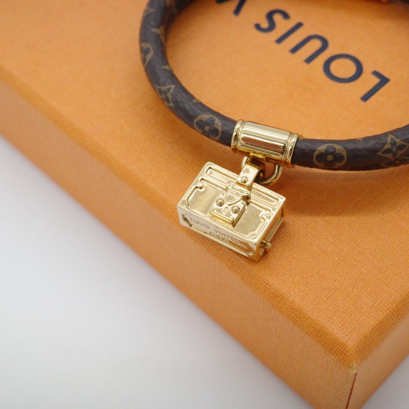 Louis Vuitton 路易威登 經典花紋 皮革 硬箱吊墜 手環-7