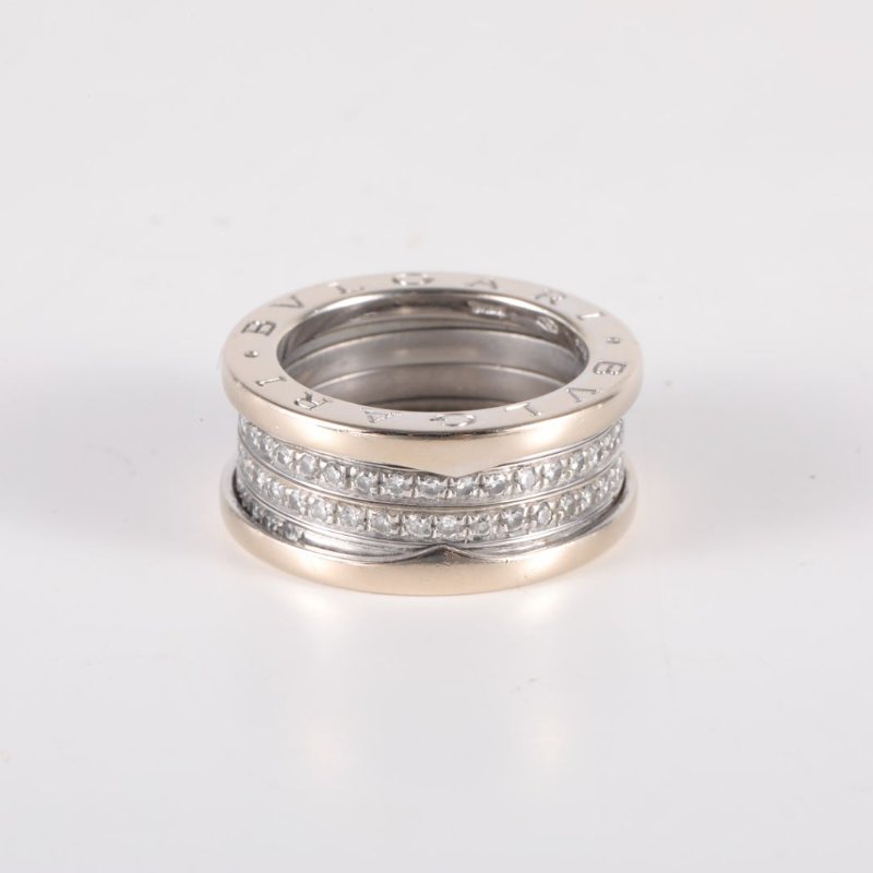 BVLGARI B.ZERO1彈簧戒指四圈鑽18K白金/鑽石52白金鑽石/18K戒指-3