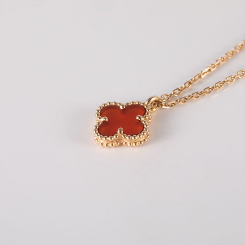 Van Cleef & Arpels SweetAlhambra小號單花項鏈新扣18K玫瑰金/紅玉髓項鏈玫瑰金項鍊-1