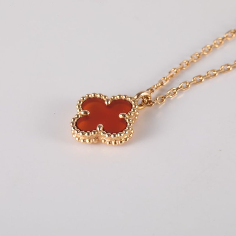 Van Cleef & Arpels SweetAlhambra小號單花項鏈新扣18K玫瑰金/紅玉髓項鏈玫瑰金項鍊-2