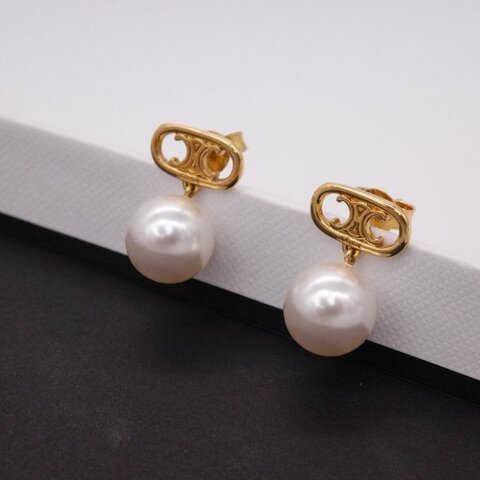 Celine 思琳 經典 Logo 珍珠吊墜 耳環 耳釘 耳墜