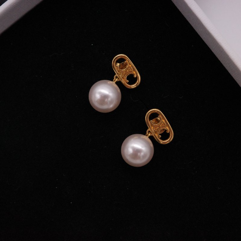 Celine 思琳 經典 Logo 珍珠吊墜 耳環 耳釘 耳墜-5