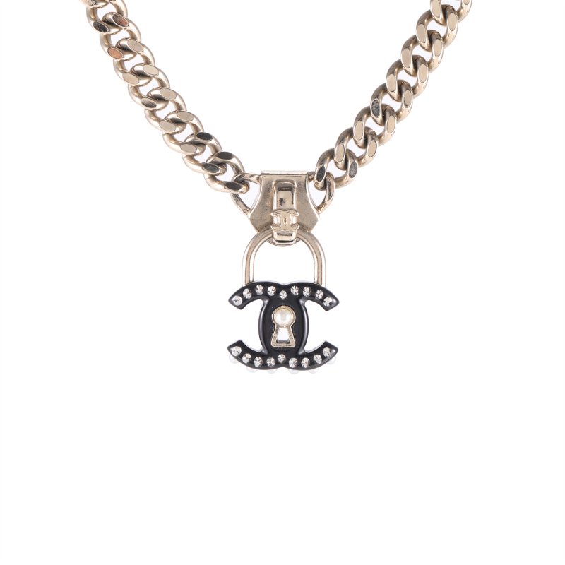 CHANEL 合金22C拉鏈頭雙C吊墜項鏈項鍊-0