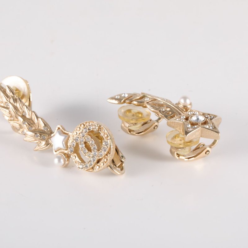 CHANEL 合金19K羽毛耳環耳環-1