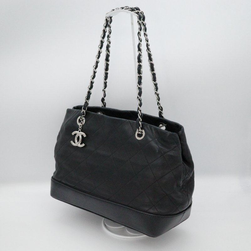 【超級帥氣🕶通勤必備】Chanel 香奈兒 黑色羊皮 菱格紋 托特包 單肩包 電腦包-1