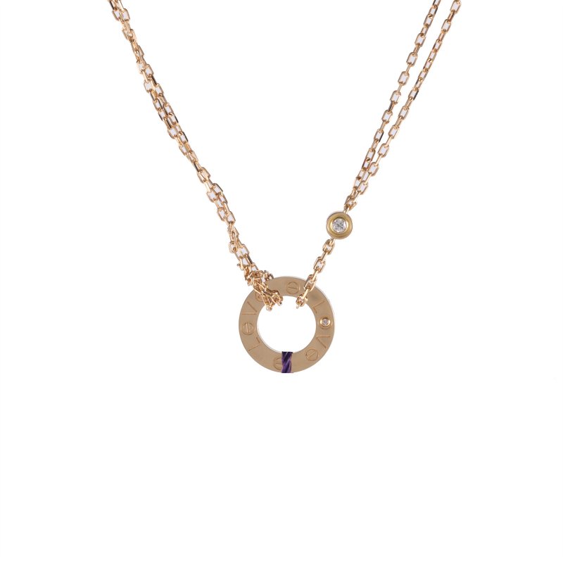 Cartier LOVE18K金小餅鑲嵌2顆鑽石項鏈18K黃金/鑽石項鏈黃金18K項鍊-0