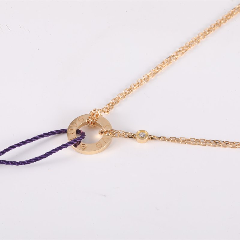 Cartier LOVE18K金小餅鑲嵌2顆鑽石項鏈18K黃金/鑽石項鏈黃金18K項鍊-1