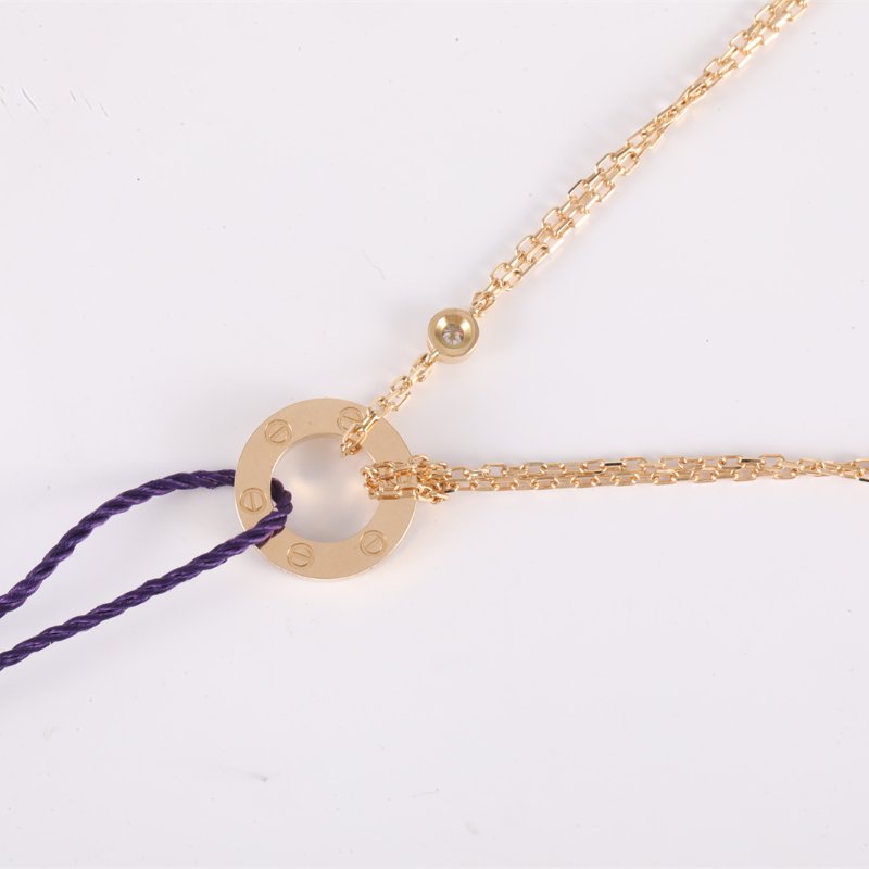 Cartier LOVE18K金小餅鑲嵌2顆鑽石項鏈18K黃金/鑽石項鏈黃金18K項鍊-2