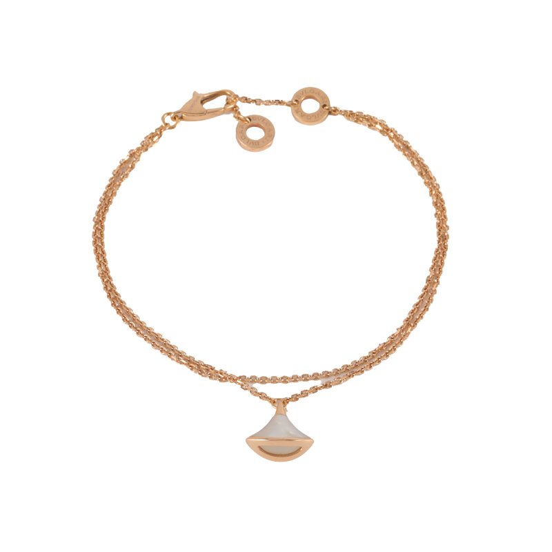 BVLGARI DIVASDREAM白母貝18K金小扇子手鏈18K玫瑰金/白貝母S-M碼玫瑰金手鍊／手環-0