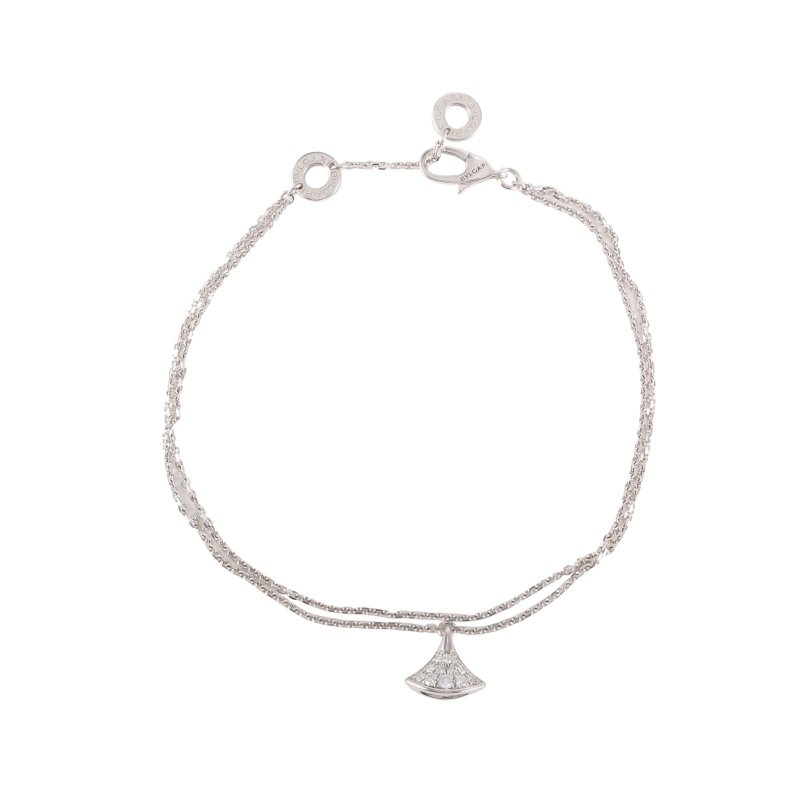 BVLGARI DIVASDREAM滿鑽小扇子手鏈18K白金/鑽石M-L碼白金滿鑽18K小扇子手鏈手鍊／手環-0
