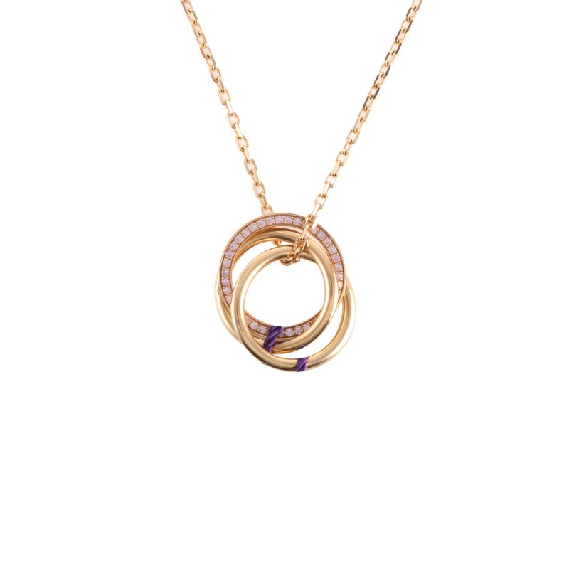 Cartier 18K玫瑰金鑽石玫瑰金trinity三環粉鑽項鏈18K/項鍊-0