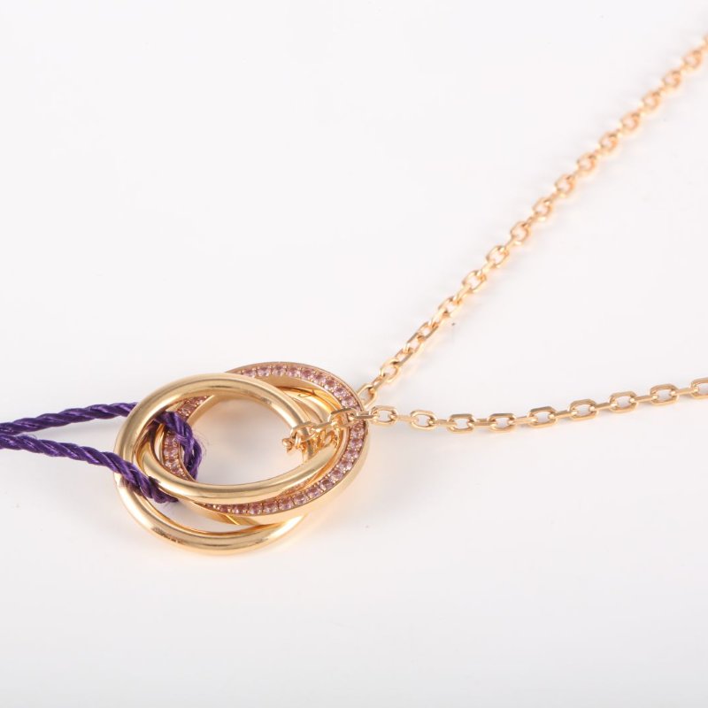 Cartier 18K玫瑰金鑽石玫瑰金trinity三環粉鑽項鏈18K/項鍊-1