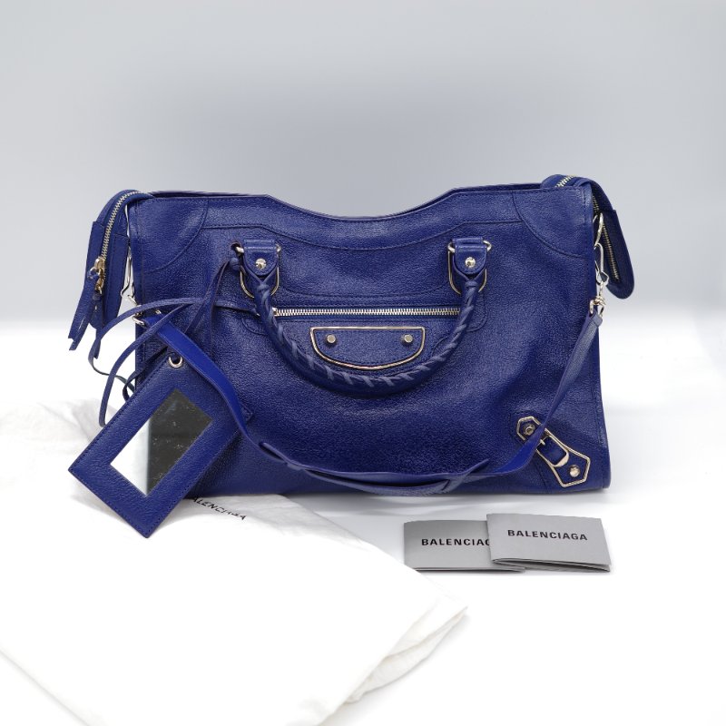 【超級新呀🌟 】Balenciaga 巴黎世家 Classic 經典款 牛皮革 機車包 電光藍 銀扣 手提包 單肩包-0