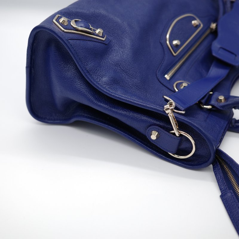 【超級新呀🌟 】Balenciaga 巴黎世家 Classic 經典款 牛皮革 機車包 電光藍 銀扣 手提包 單肩包-3