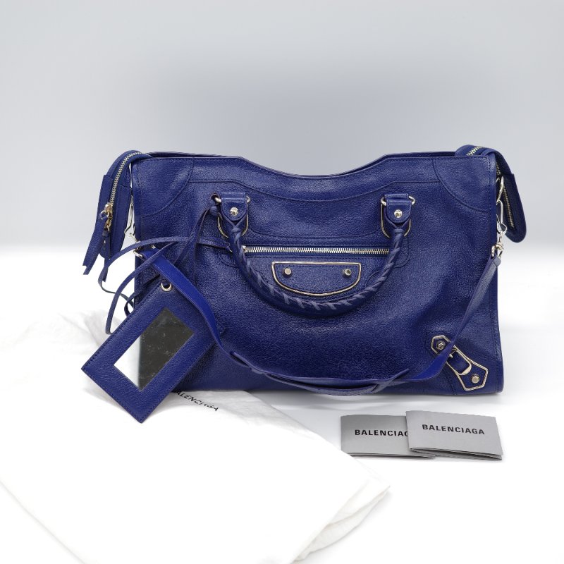 【超級新呀🌟 】Balenciaga 巴黎世家 Classic 經典款 牛皮革 機車包 電光藍 銀扣 手提包 單肩包-9