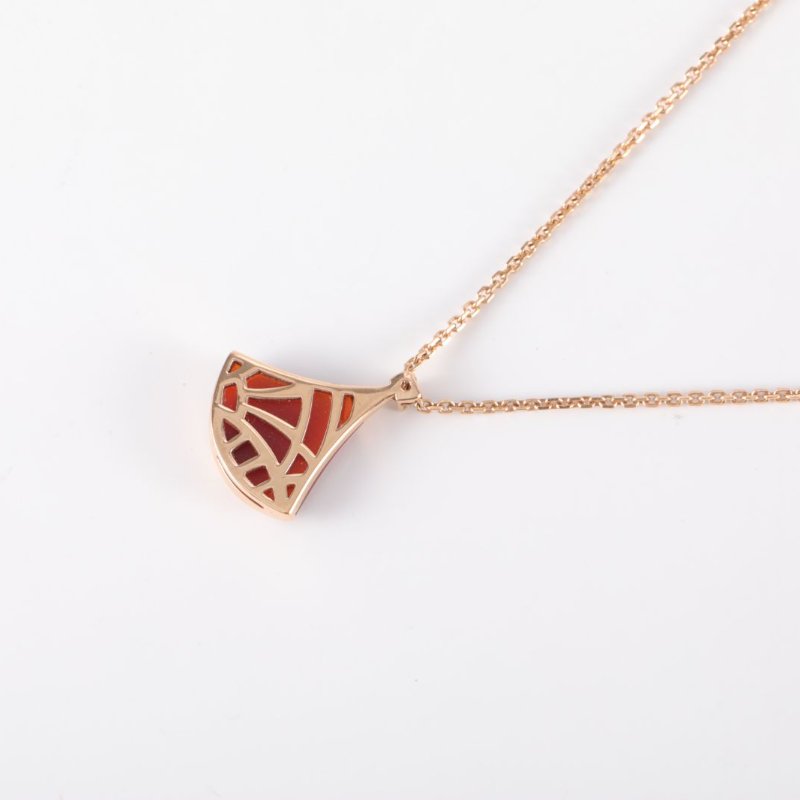 BVLGARI DIVASDREAM紅玉髓單鑽18K小扇子18K玫瑰金/鑽石/紅玉髓項鏈玫瑰金18K小扇子項鍊-2