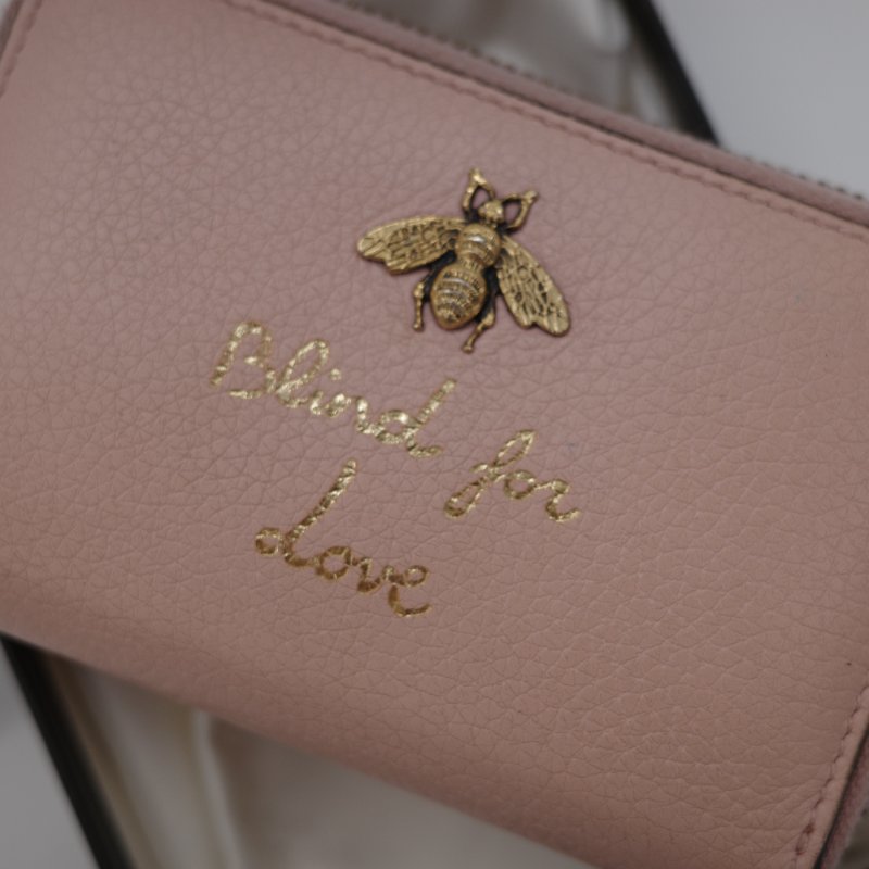 Gucci 古馳 粉色牛皮 瑪格麗特 女王蜂 零錢包 卡包 卡夾-2