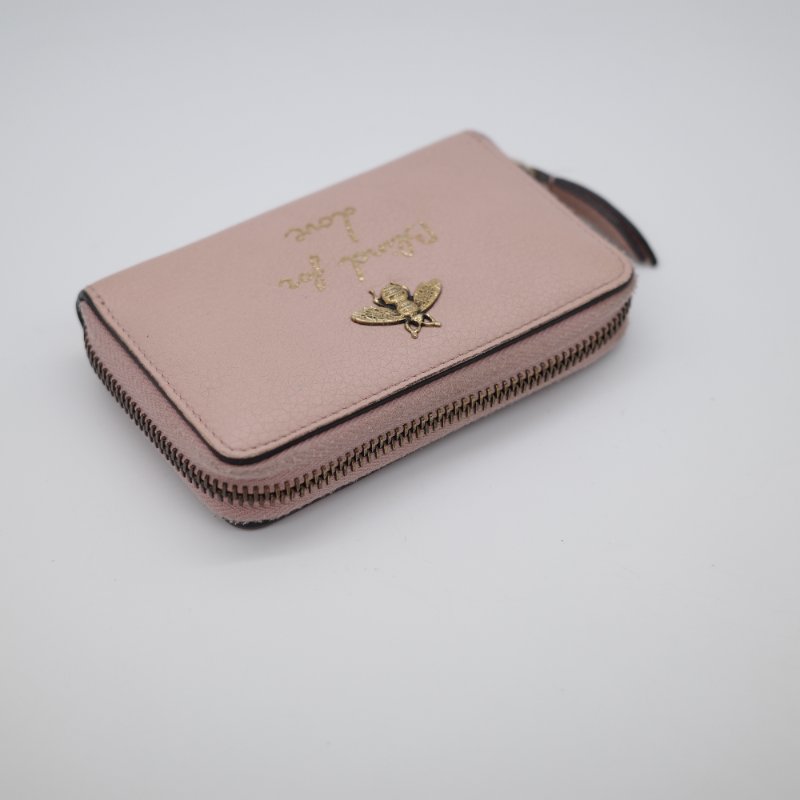 Gucci 古馳 粉色牛皮 瑪格麗特 女王蜂 零錢包 卡包 卡夾-5