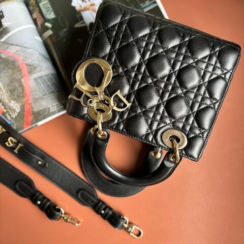 ::Christain Dior:: Lady Dior My ABCDior 小型包款 黛妃包 黑色手提包 斜背包 Cannage 籐格紋羊皮