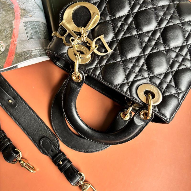 ::Christain Dior:: Lady Dior My ABCDior 小型包款 黛妃包 黑色手提包 斜背包 Cannage 籐格紋羊皮-1