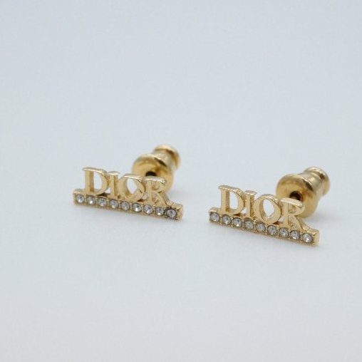 Dior 迪奧 經典 Logo 閃鑽 金色 耳環 耳釘-0