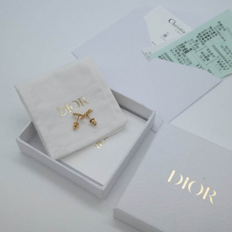 Dior 迪奧 經典 Logo 閃鑽 金色 耳環 耳釘-1