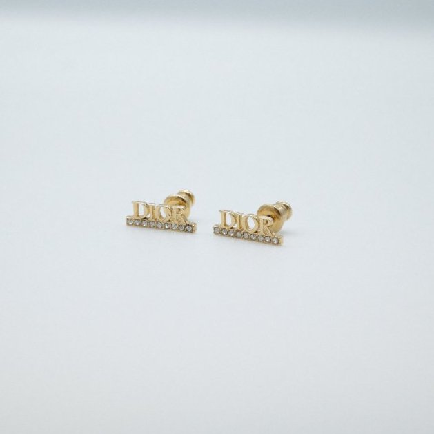 Dior 迪奧 經典 Logo 閃鑽 金色 耳環 耳釘-3
