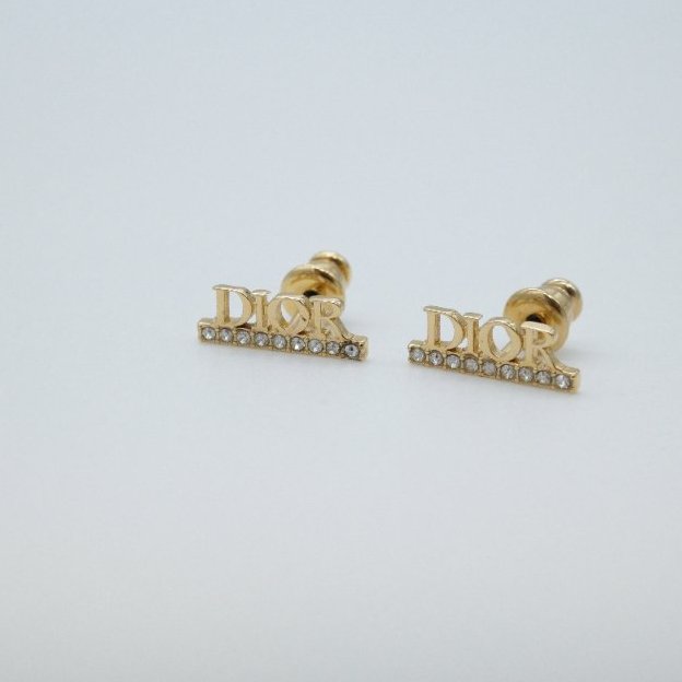 Dior 迪奧 經典 Logo 閃鑽 金色 耳環 耳釘-4