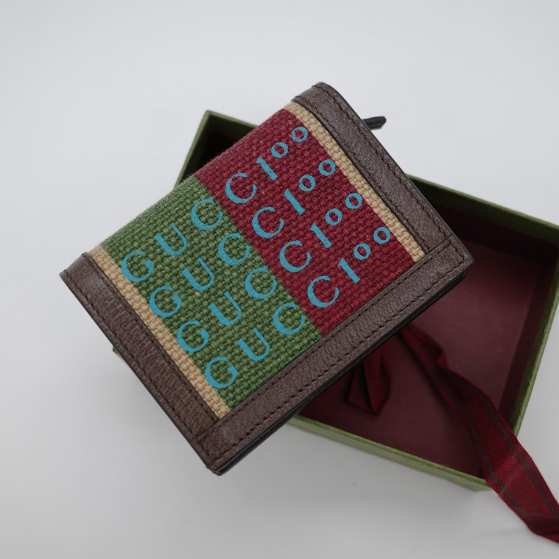 百年限量款 Gucci 古馳 亞麻色 拼色 牛皮革 短錢包 短夾-1